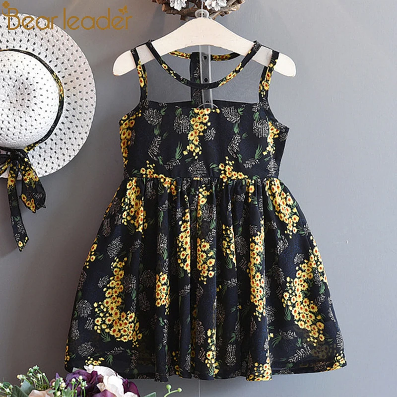 

Bear Leader Girls Dress 2019 New Summer Girls Clothes Sleeveless Full Flowers Design Dress With Hat For 2-6 Years Girls Clothing