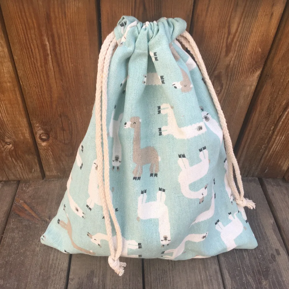

YILE 1pc Cotton Linen Drawstring Multi-purpose Pouch Party Gift Bag Printed Alpaca YL9128d