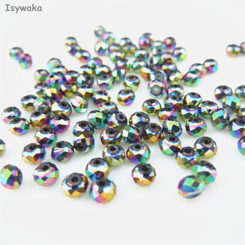 

Isywaka Green Purple Color 3*4mm 145pcs Rondelle Austria faceted Crystal Glass Beads Loose Spacer Round Beads for Jewelry Making