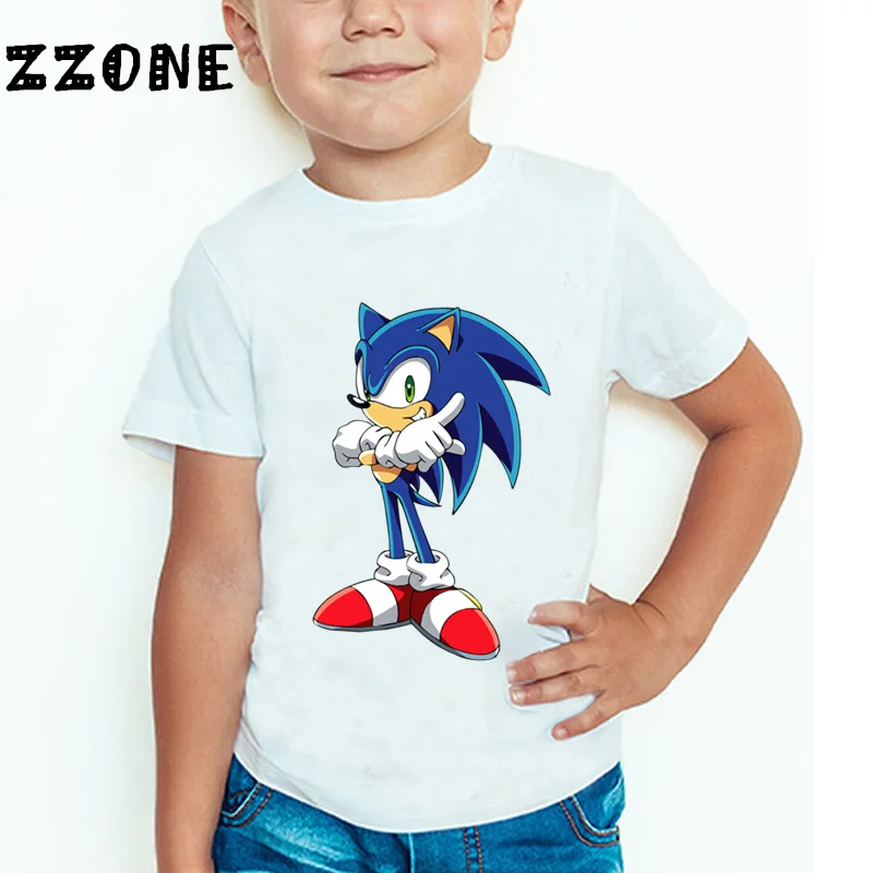 Детская забавная футболка с мультяшным звуковым ежиком детские летние топы с короткими рукавами, повседневная одежда для маленьких мальчиков и девочек HKP5136 - Цвет: whiteR