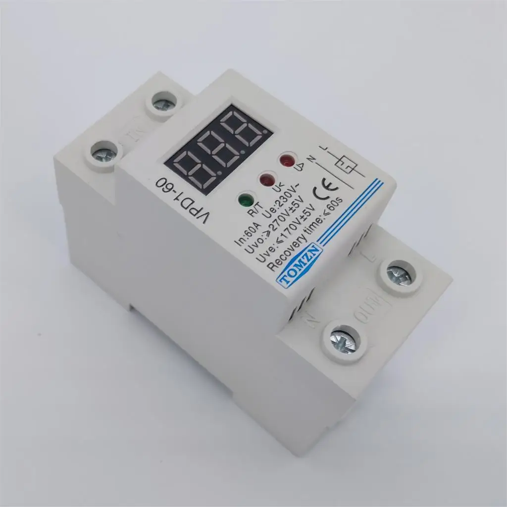 VPD1 40A 60A 220V Повторное подключение от перенапряжения и защиты от перенапряжения защитное устройство реле с вольтметром монитор напряжения