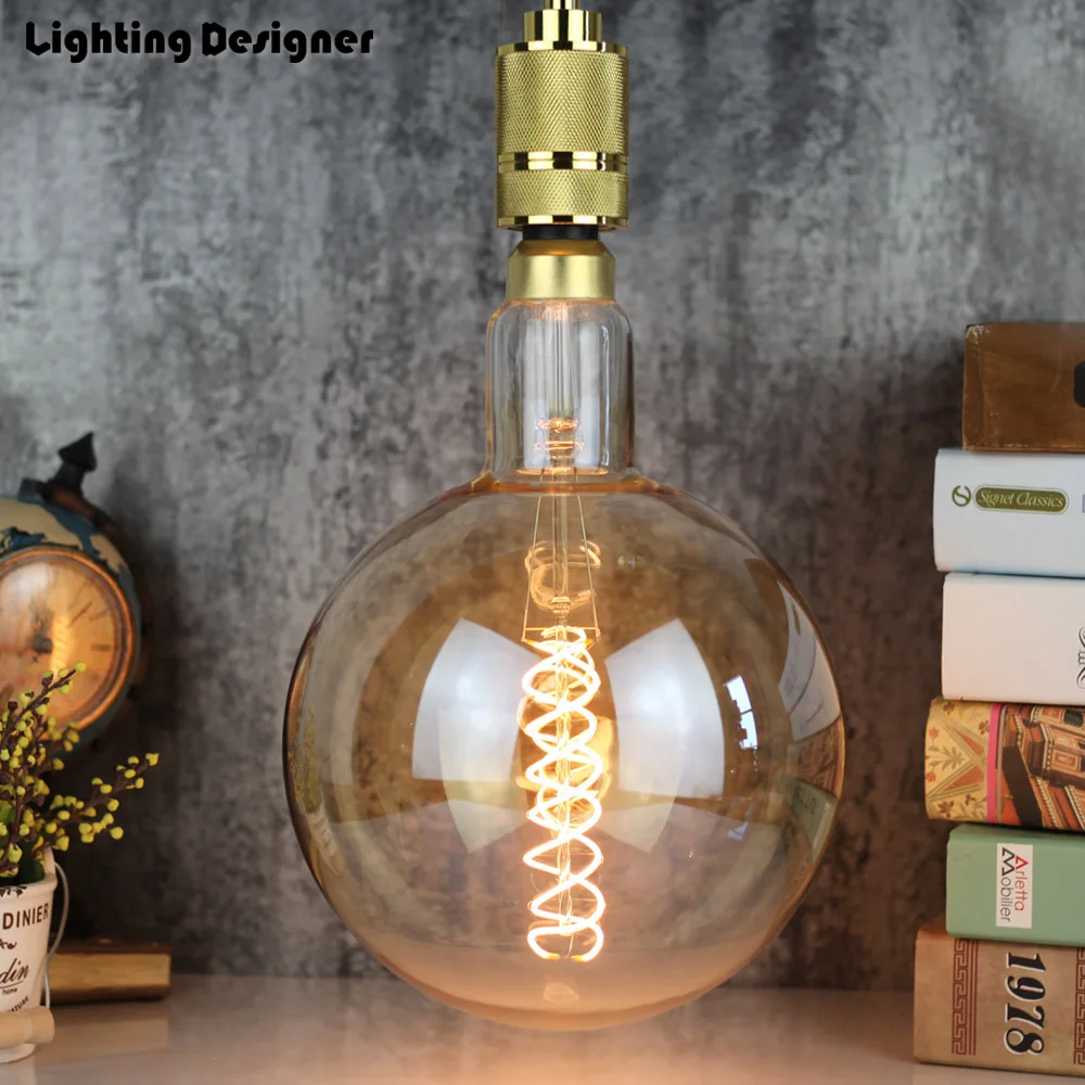 Grande taille G200 ampoule à LED Edison E27 spirale lumière ambre rétro économie lampe vintage