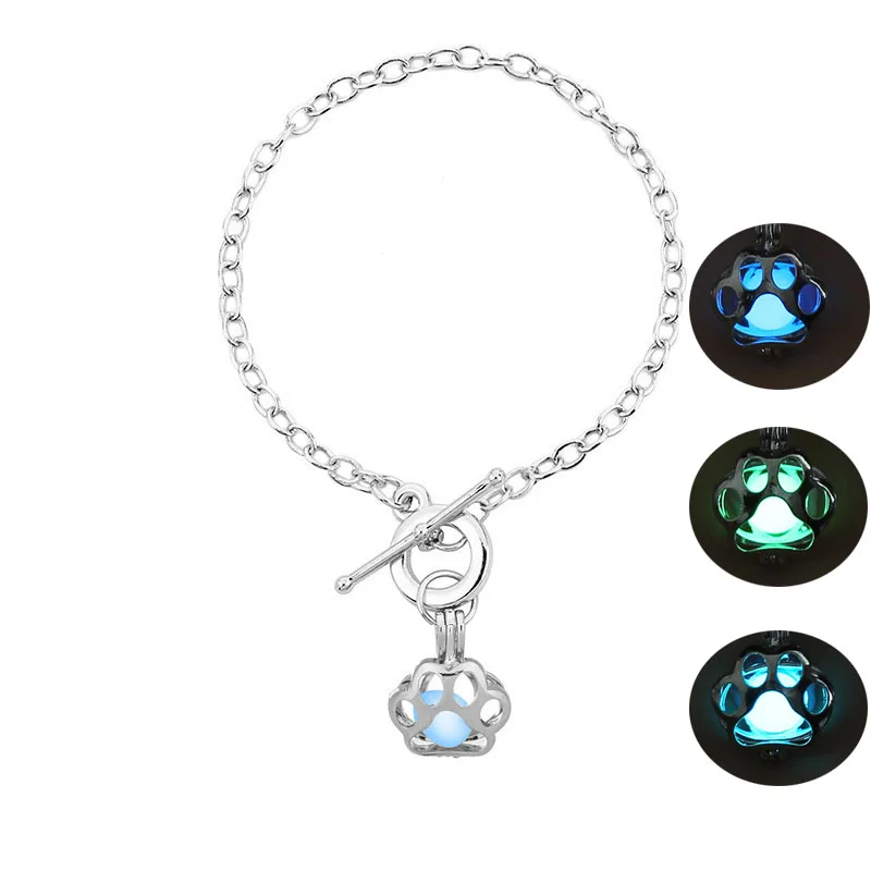 Silver Plated Glow in the Dark Jewelry with Paw Dog Footprint Shaped