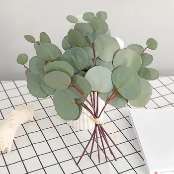 

8pcs/Bouquet Green Artificial Leaves Large Eucalyptus Leaf Plants Wedding Decoration Fake Plants For Home Garden Party Decor
