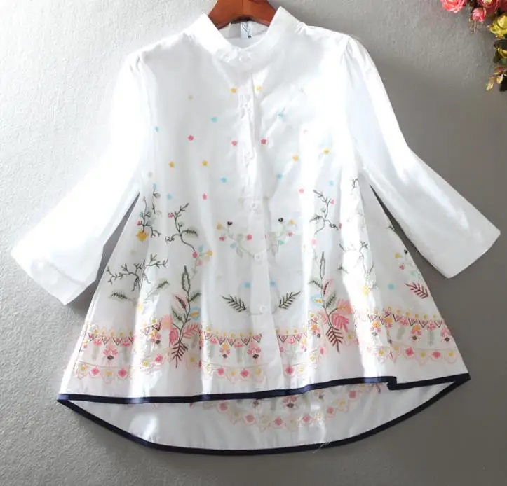 Вышитые свободные плащ-блузка женские маленькие свежие модные трапециевидные печатные женские женская футболка большие размеры 3XL