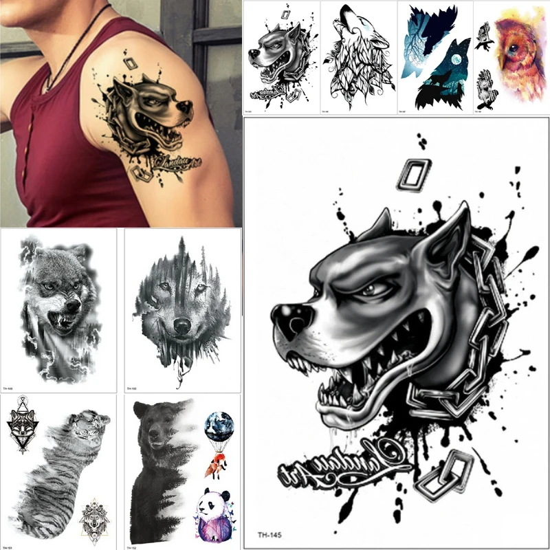 Модные, хит продаж водонепроницаемые временные татуировки наклейки Волк тигр узор Переводные водяные татуировки боди-арт поддельные