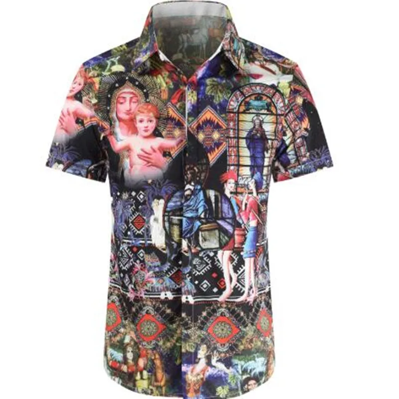 

2019 new high-quality men's casual fashion multi-color large size 3D printed printed shirt short sleeve fashion shirt