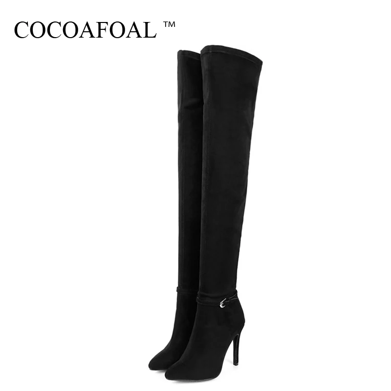 

COCOAFOAL Winter Women's Sexy Knee High Boots Woman Thigh High Boots Black Gray Pointed Toe Over The Knee Boots Fashion 2018