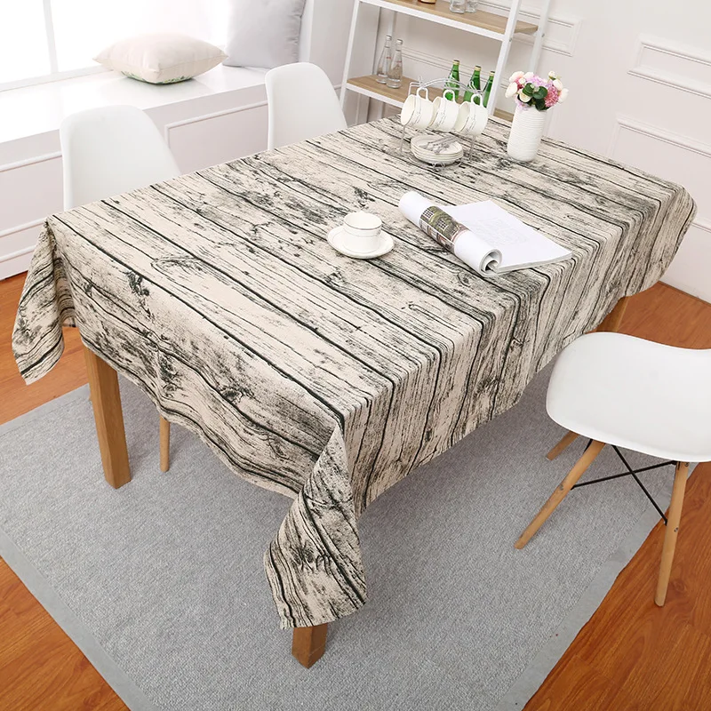 

Wood Grain Pattern Decorative Table Cloth Cotton Linen Tablecloth Dining Table Cover For Kitchen Home Decor