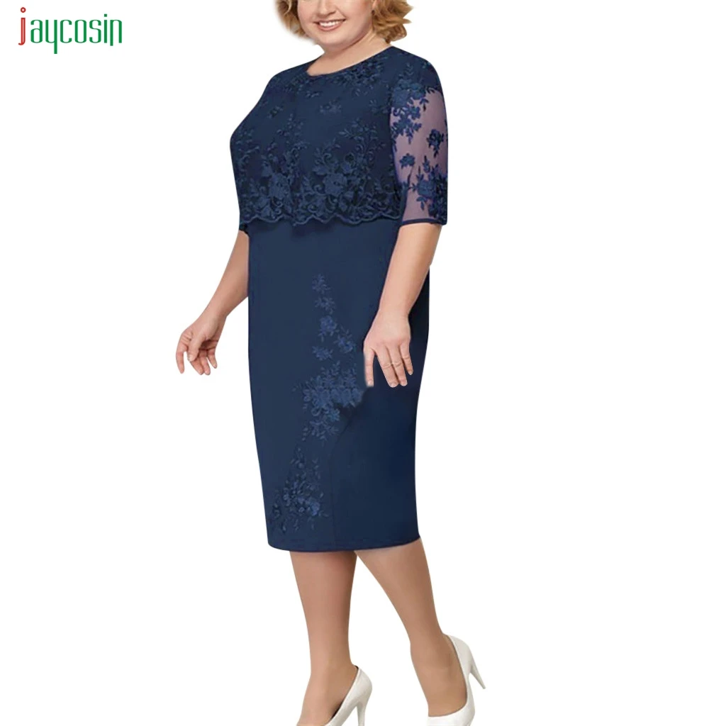 

Jaycosin Women's Lace Casual Plus Size Dress Sexy Slim Round Neck Sheath Elegant Evening Party Vestidos De Festa For Summer