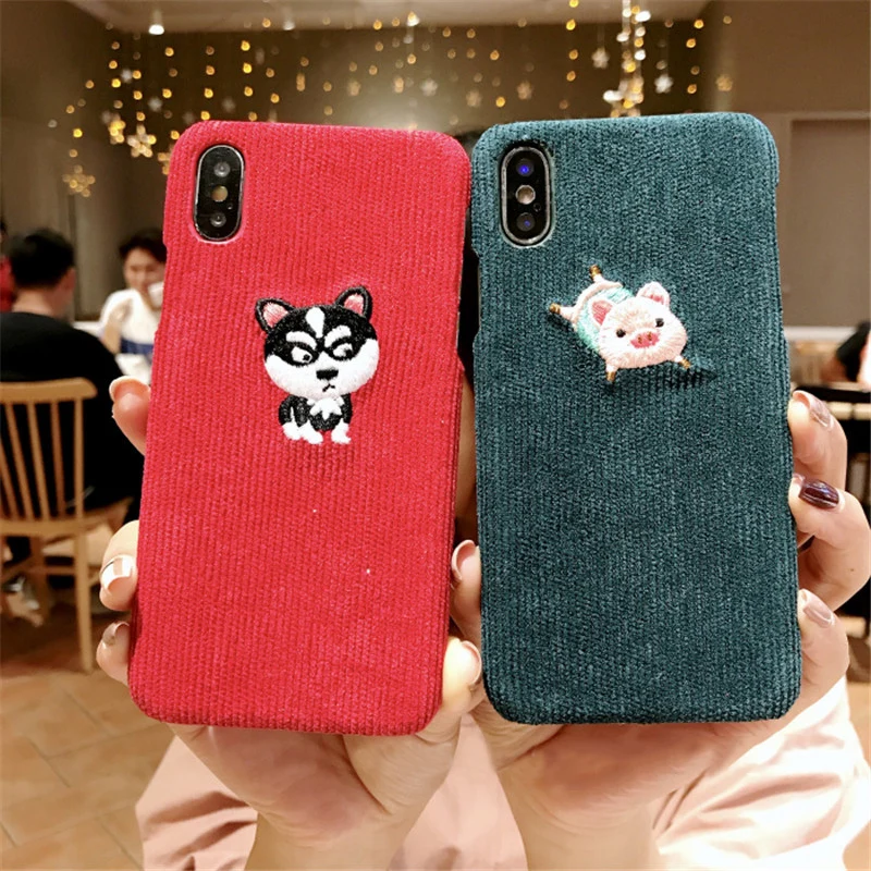 Зимний теплый тканевый чехол для телефона iPhone 6 6S 7 8 Plus с милой Свинкой уткой Хаски