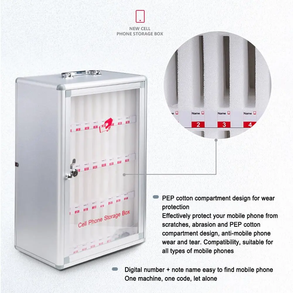 Портативный шкаф для хранения из алюминиевого сплава с кармашком для сотовых телефонов, сейфы для хранения содержит для сотовых телефонов