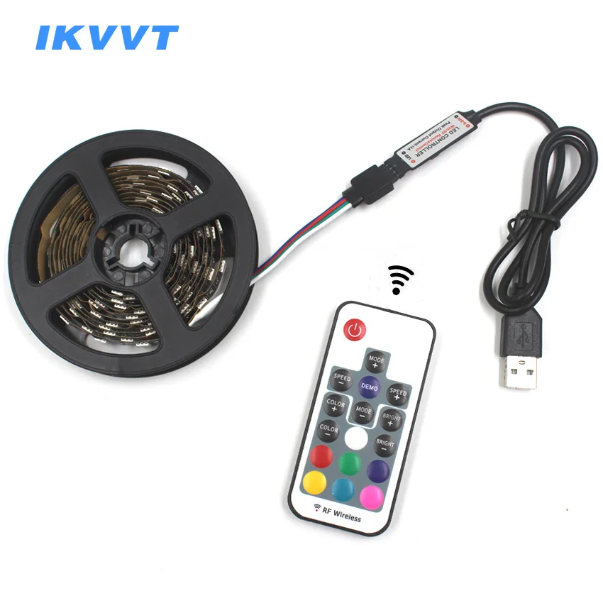 IKVVT 5V 1M 2M не водонепроницаемый 5050 RGB USB кабель светодиодные полосы света 17 ключей RF
