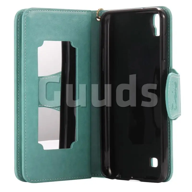 Embossing Cat Girl 9 Card Leather Wallet Case for LG X Power LS755 K220DS K220 US610 K450 - Green