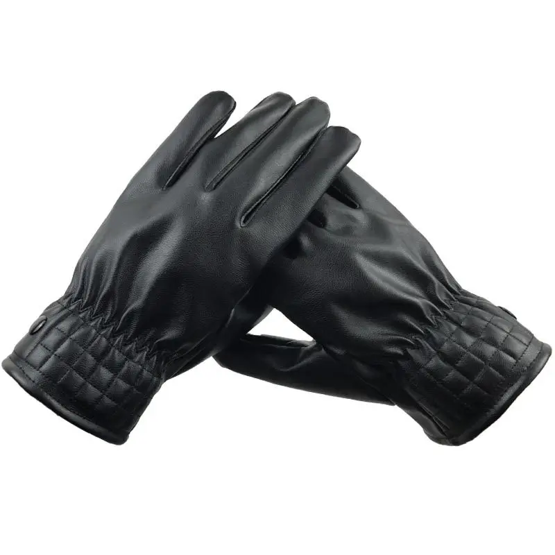Winter Gloves Leather Glove Men'S Autumn And Winter Warm Plus Velvet Thick Pu Leather Gloves Windproof Riding Motorcycle Glove