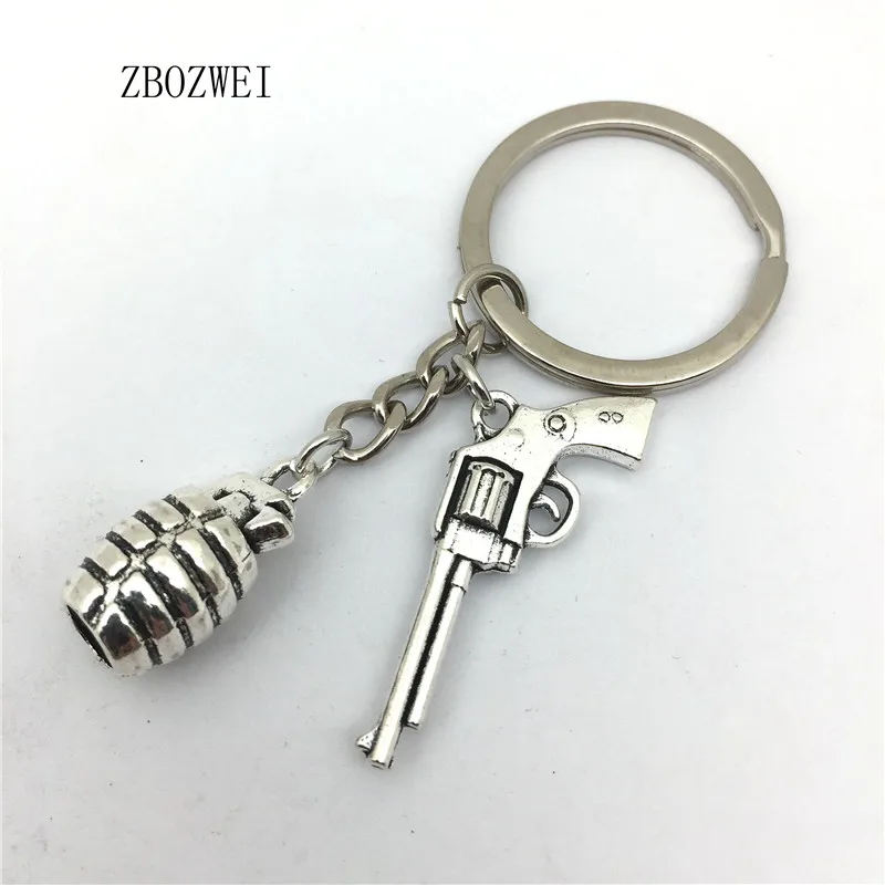 

1pcs New Antique silver 3D Military + Gothic metal gun Pendant Keychain