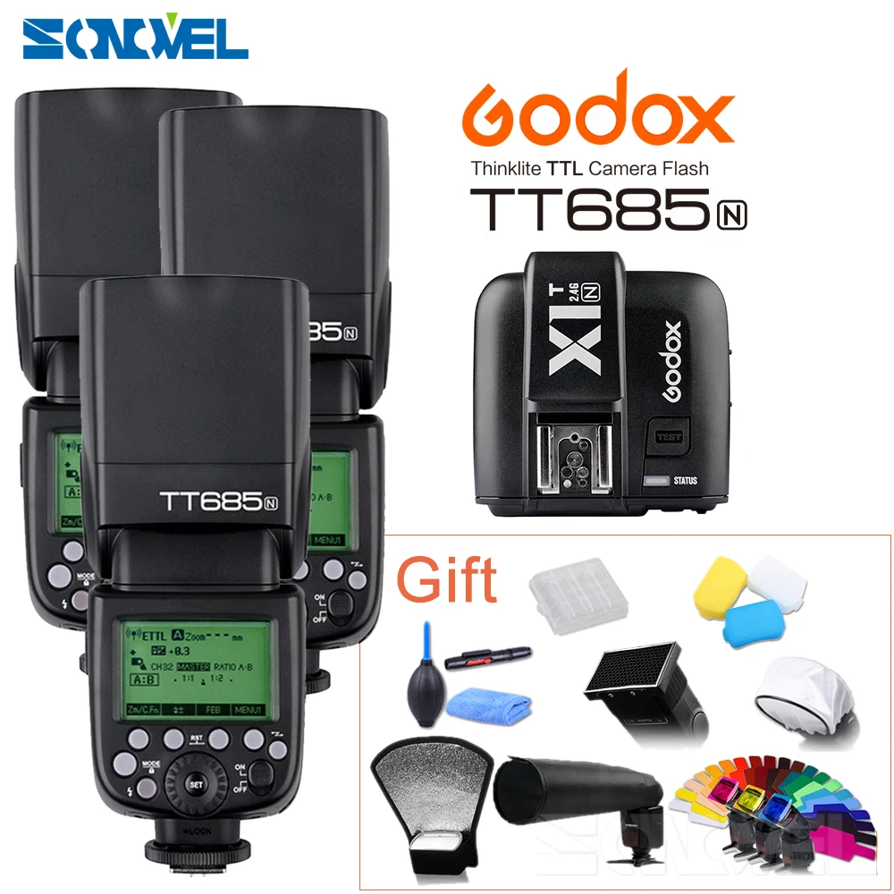 3 шт. Беспроводная вспышка Godox TT685N 2 4G HSS 1/8000s i TTL GN60 + триггер фотовспышки для Nikon D800
