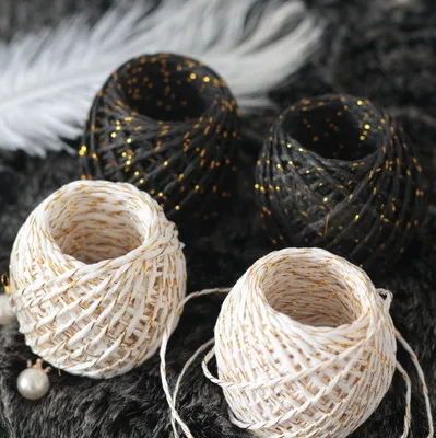 

Golden wire decoration black white paper rope bakery package decorative rope gift box jewel box ribbon packing favors supply