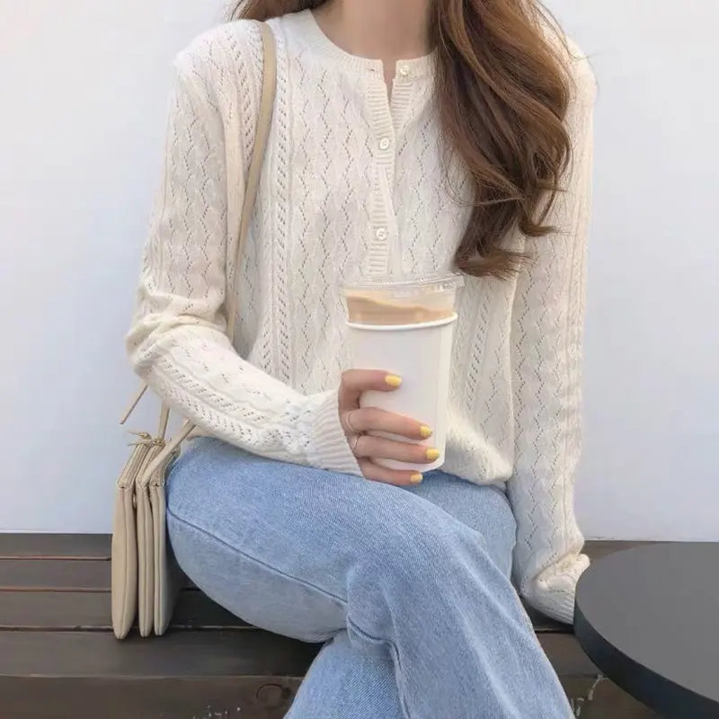 

Litvriyh lady thin hollow knitted sweater women cardigan long sleeve O-neck cashmere sweater female knitted cardigan women coats