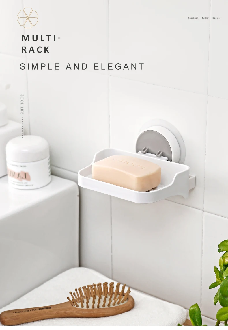 Bathroom Home Soap Box Shower Holder Container Plastic Soap Box Dispenser Soap Rack Non-Trace Adhesive