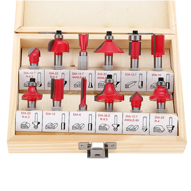 Hout Cutter 8mm Router Bit Set Frees Rechte Schacht Carbide 12 Stks