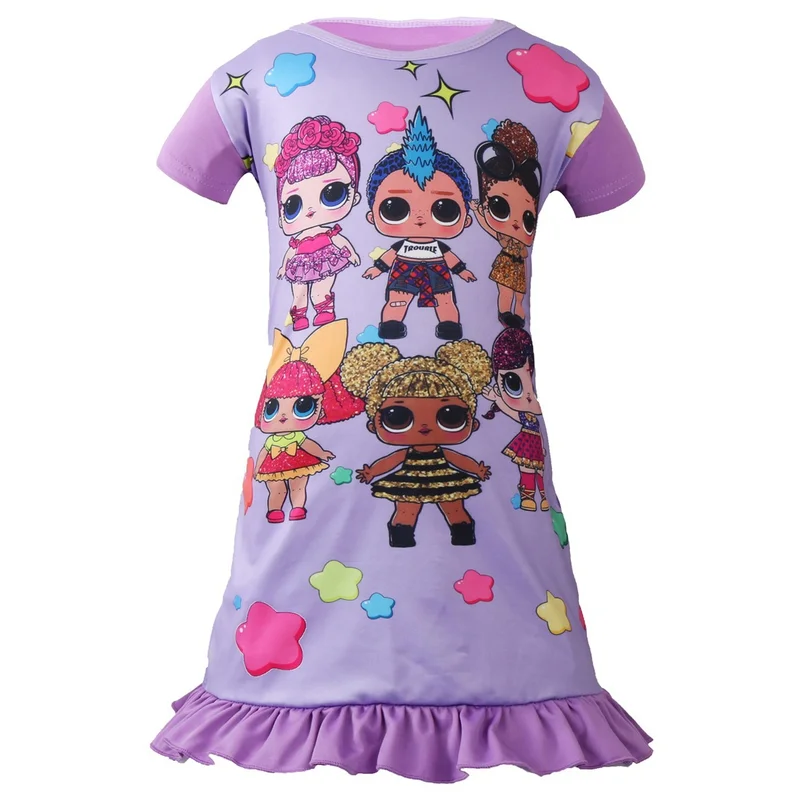 

Girls dresses LOL surprise doll children's nightdress ice silk fabric cartoon digital print children's princess dress