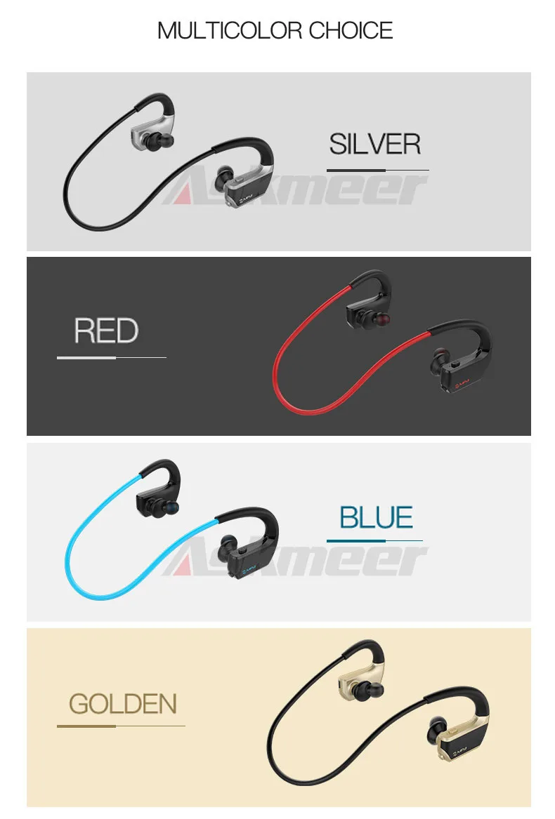 Askmeer J2 Wireless Bluetooth Earphone Sport Stereo Earbuds Headset In Ear Earpiece with Microphone+8GB Mp3 Player Two Play Mode (6)