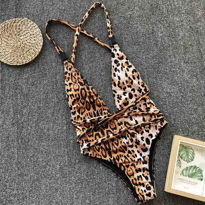

Women Swimwear Thong Monokini One Piece Swimsuit 2019 New Print Bandeau Swimwear Sexy Leopard Micro Swimsuit 3507