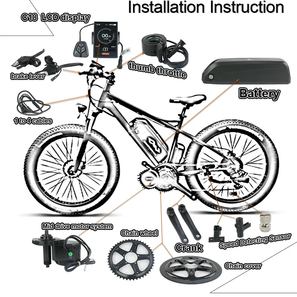 Flash Deal Free shipping Bafang bbs01 36V 350W mid crank drive motor kit with 36V 13AH 16AH electric bike lithium Hailong Battery 4