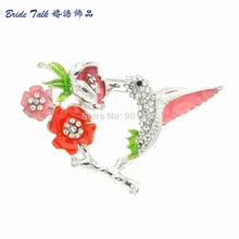 The Romantic Art Of Rhinestone Flower Brooches Pretty Enamel Hummingbird Bird Brooch Pin for Women Free Shipping 6 Color OFA2111
