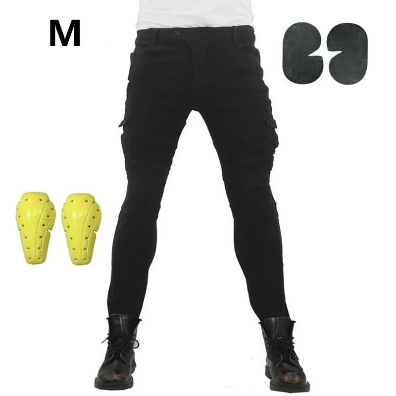 

Men's Women's Jeans Denim Biker Black Motorcycle Trousers Combat Pants With Pads