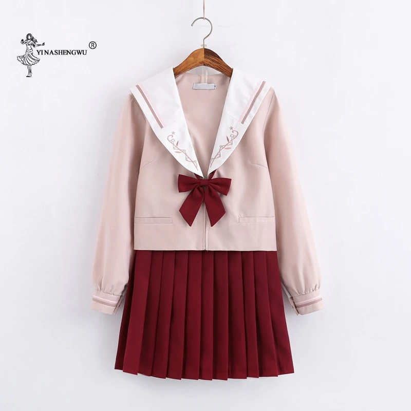 Костюм японского моряка с длинными рукавами, школьная форма для косплея, Студенческая одежда JK Academy, винно-красная юбка, плиссированная юбка
