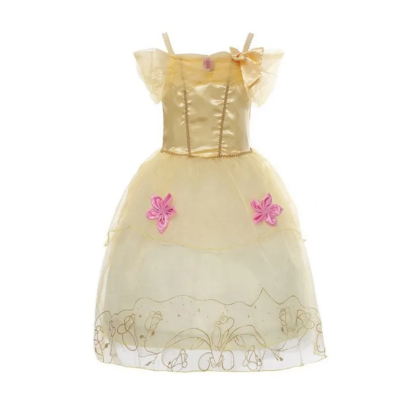 MUABABY платье принцессы Белль для девочек; роскошное платье с открытыми плечами; желтые Многослойные вечерние бальные платья; Детский карнавальный костюм на День рождения; карнавальный костюм