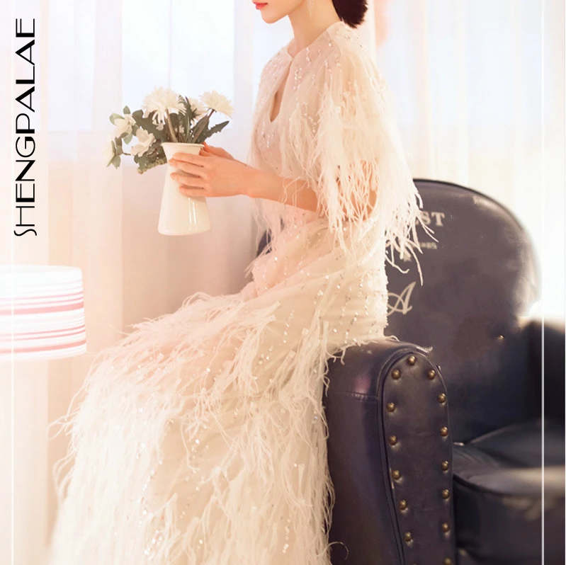 

SHENGPALAE 2019 New Spring Gauze Trumpet Twinset Camisole +Shawl Hollow Out Perspective Tassels Dress Woman FB936