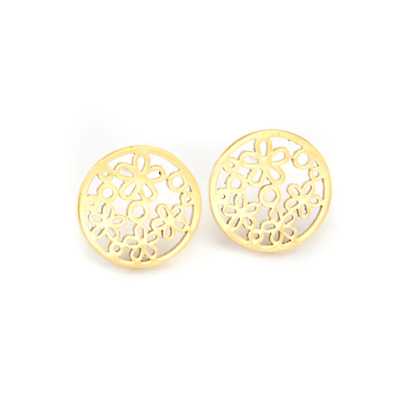 

Stainless Steel Gold Color Small Round Stud Earrings Women Metal Hollow Flowers Circle Korean Earrings Gift for Wife Girlfriend