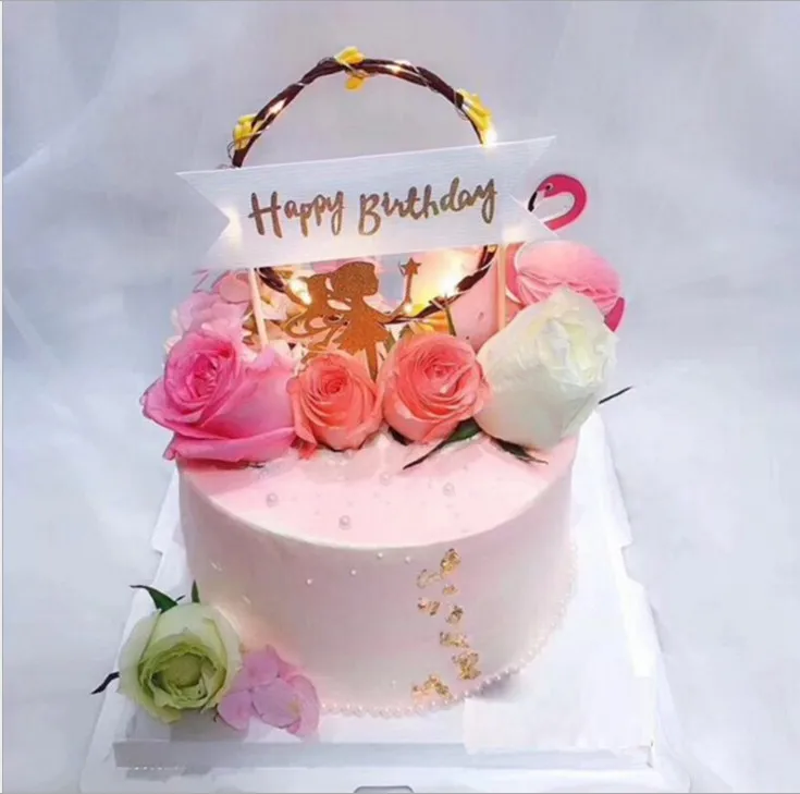 1pcs pink flamingo cake topper Happy Birthday Cake Decoration Flamingo Party Decor wedding deco BabyShower summer party supplies
