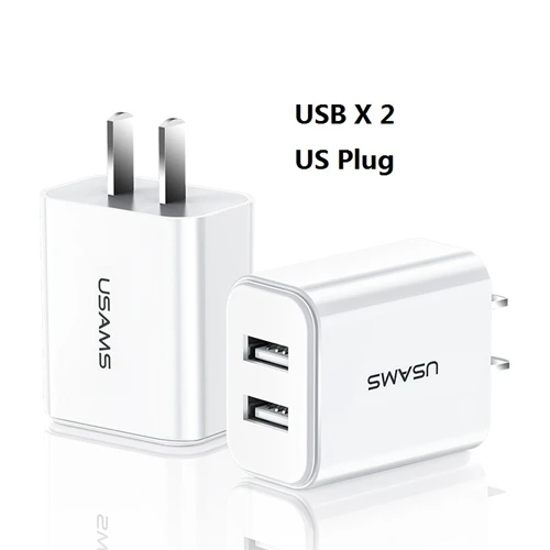 USAMS USB зарядное устройство 2.1A Универсальный телефон Быстрая зарядка дорожный адаптер для iPhone X 8 6 двойное настенное зарядное устройство для samsung Xiaomi - Тип штекера: USB X 2  US