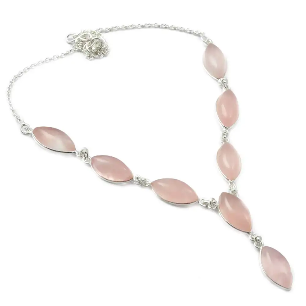 

Genunie Rose Quartz Necklace 925 Sterling Silver, 50 cm, MHBNE0156