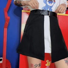 Харадзюку дизайн пояса маленькие черные юбки нерегулярные А-образная юбка цельная половина длины короткая юбка