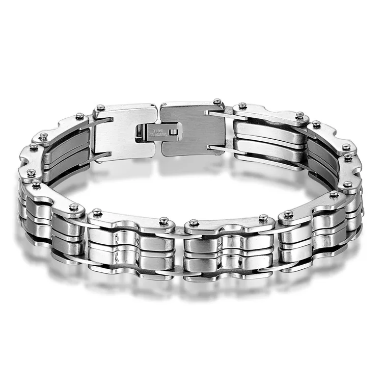

Men Silver Stainless Steel Link Chain Bracelets & Bangles Men's Cuff Wristband Biker Motorcycle Bracelet Jewelry