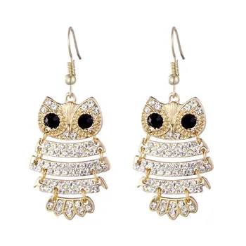 

New Cute Owl Crystal Drop Earrings Rose Gold Color Animal Earrings for Women Girl Birthday Gift Wedding Prom Party Wholesale