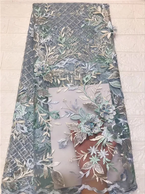 Розовая Золотая африканская кружевная ткань Высококачественная кружевная французская сетчатая ткань вышитая бисером 3D Цветочная нигерийская швейцарская кружевная ткань для платья