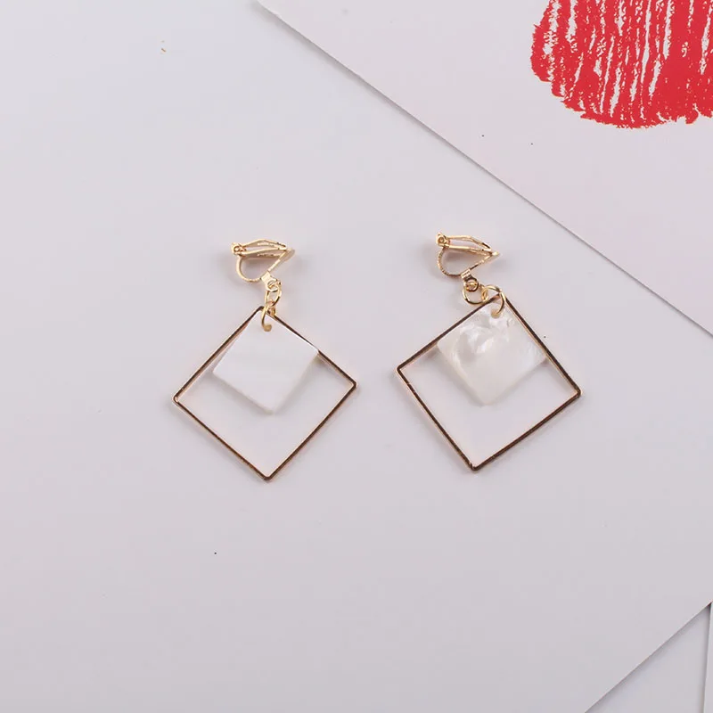 

JIOFREE 2018 New Minimalist Brief Cool Style Alloy Square White Shell Clip on Earrings No Piercing For Women Jewelry Brincos