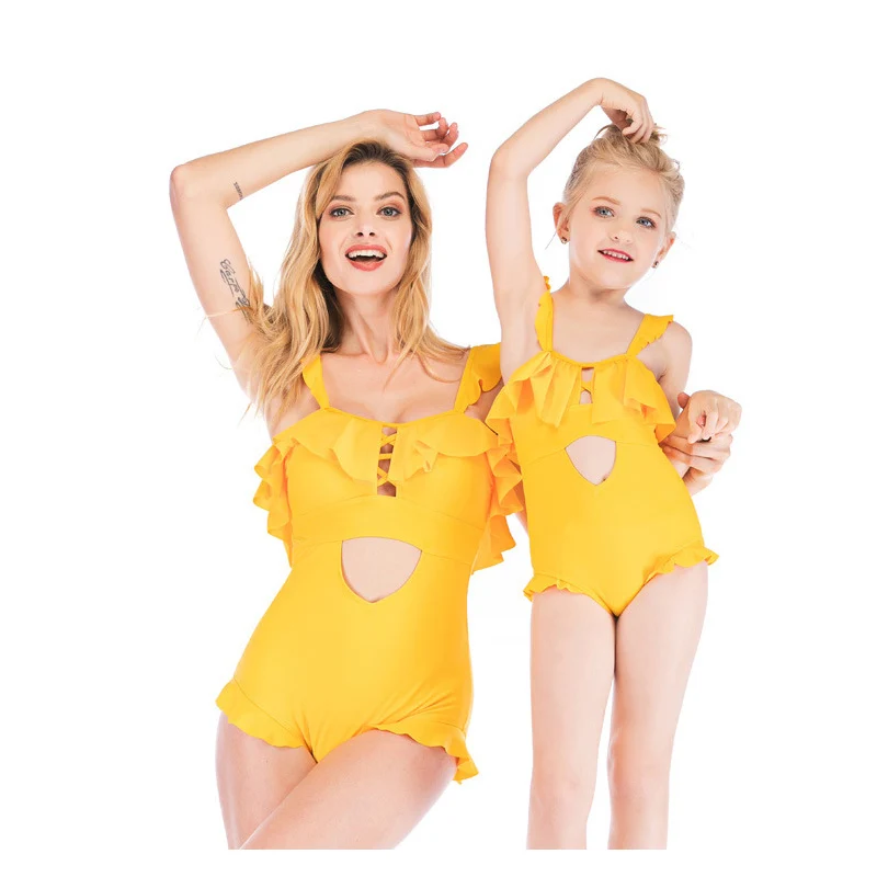 Bikini unicolor de dos piezas para padres e hijos, traje de baño de realce para mujer y niña Bikini unicolor de dos piezas para padres e hijos, traje de baño de realce para mujer y niña