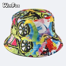 Winfox новые модные летние Реверсивные красочные граффити печати Рыбацкая Панамы кепки для женщин девочек