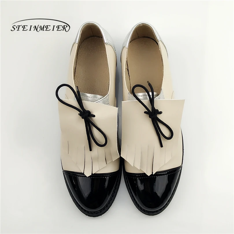 

women Genuine leather casual shoes designer vintage flats shoes round toe handmade silver white pink oxford shoes for women