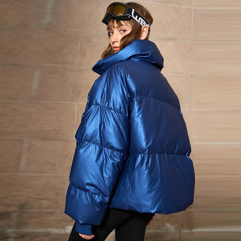 Корейский стиль новая зимняя куртка женская повседневная короткая куртка с буквенным принтом на утином пуху Женская Толстая теплая свободная одежда со стоячим воротником AO807