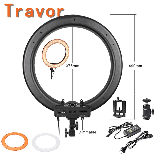 

Travor 240pcs LED 5400K Dimmable 17"Adjustable LED Ring Light Kit LED Camera Photo Video photography Light Annular Lamp Bags