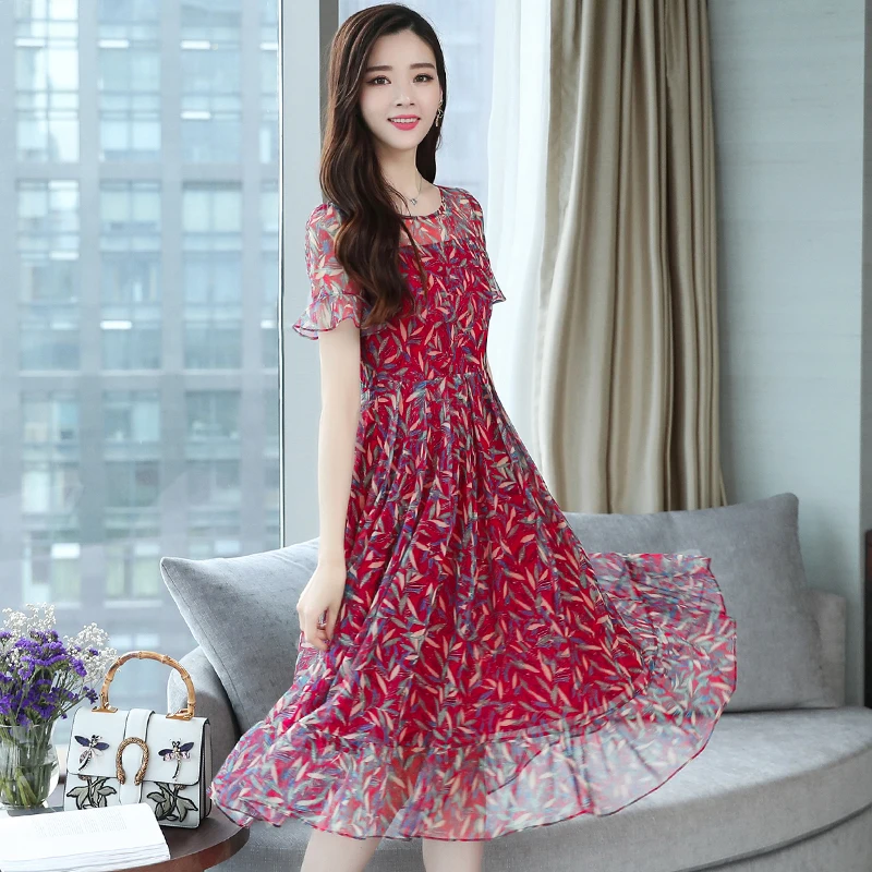 Leaves Print Ruffle Party Summer Mesh Midi Women Dress Long Plus Size Lady Vintage Elegant Short Sleeve Runway Vestido De Fiesta