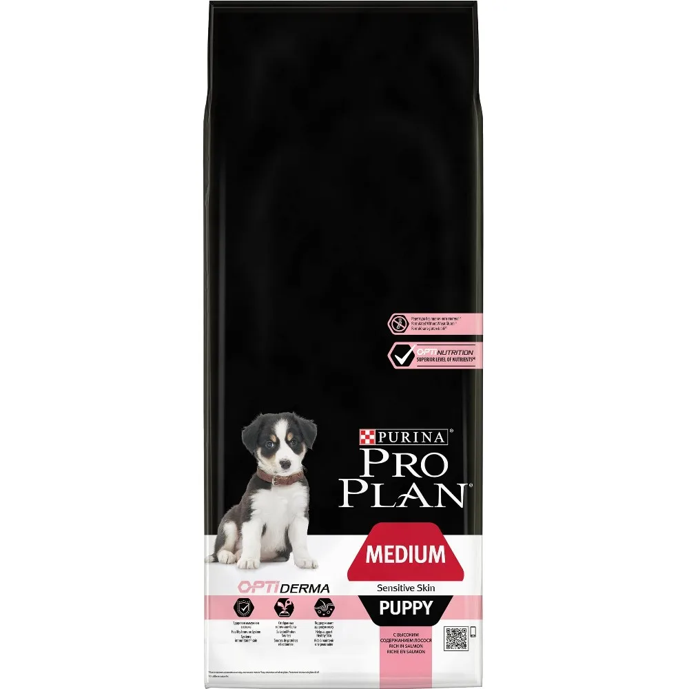 Pro Plan Medium Puppy Sensitive Skin корм для щенков средних пород с чувствительной кожей, Лосось, 12 кг